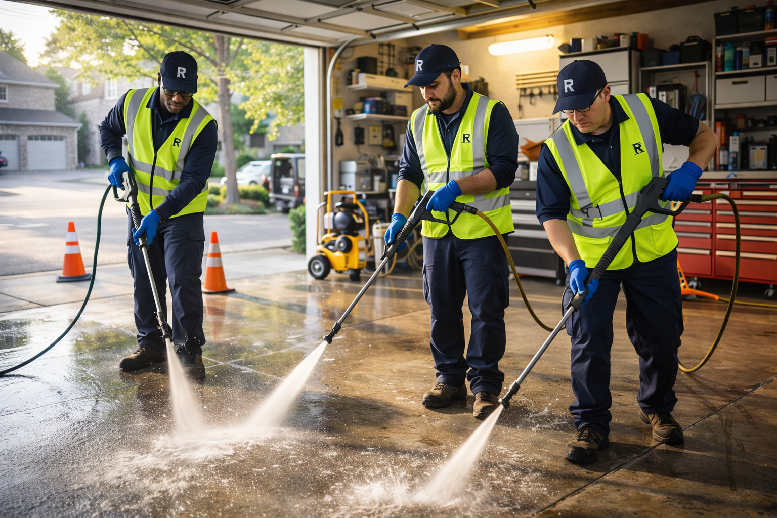 Professional property cleaning crew at work